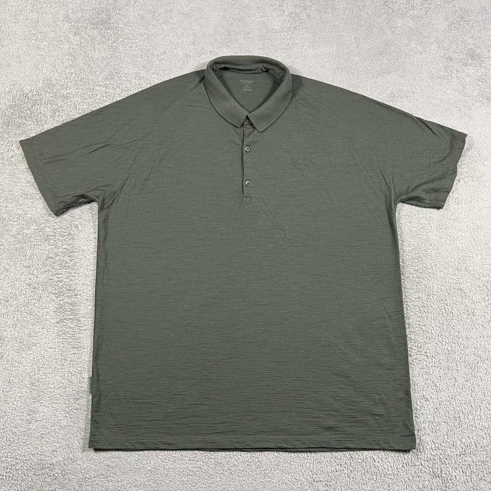 Icebreaker Merino Polo Shirt Mens XL Green Wool Performance